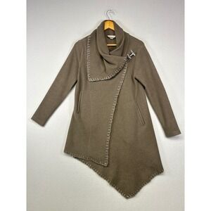 Lagenlook Garnet Hill Women 00P Brown Wool Asymmetrical Blanket Stitch Wrap Coat